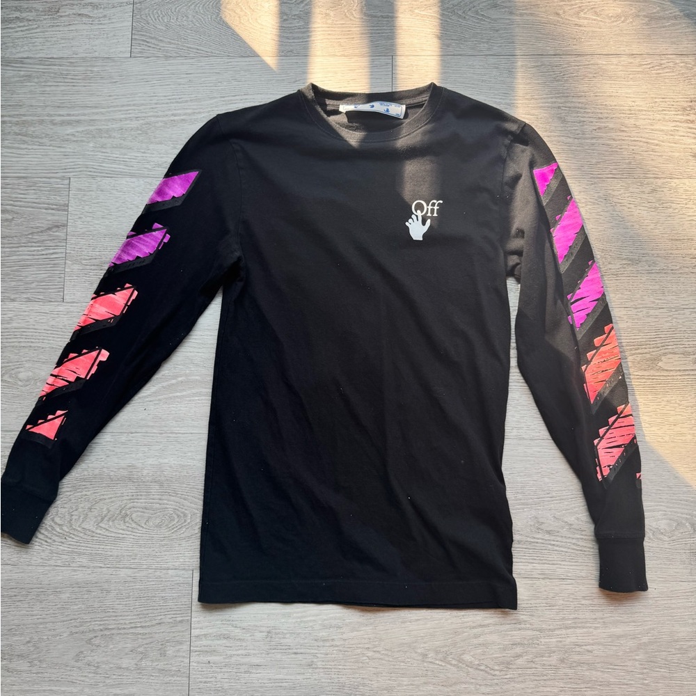 Off-White Black Long Sleeve Shirt with Pink and Purple Accents